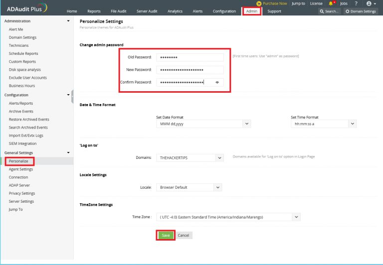 How to change default password on ADAudit Plus