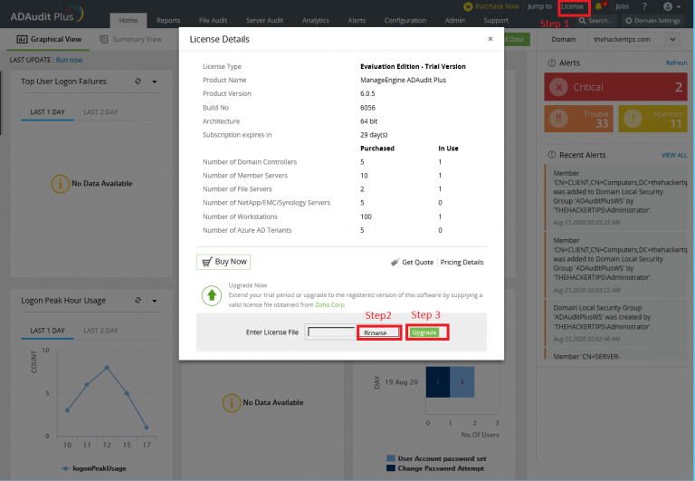 Configuring license on ADAudit Plus